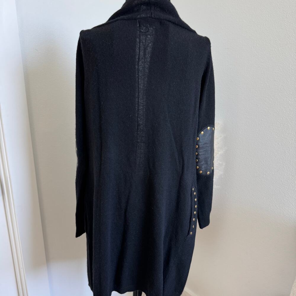 Sandro Paris Studded Elbow Patch Black Wool/ Cashmere Blend Cardigan FR2 /US6-M - Picture 6 of 11
